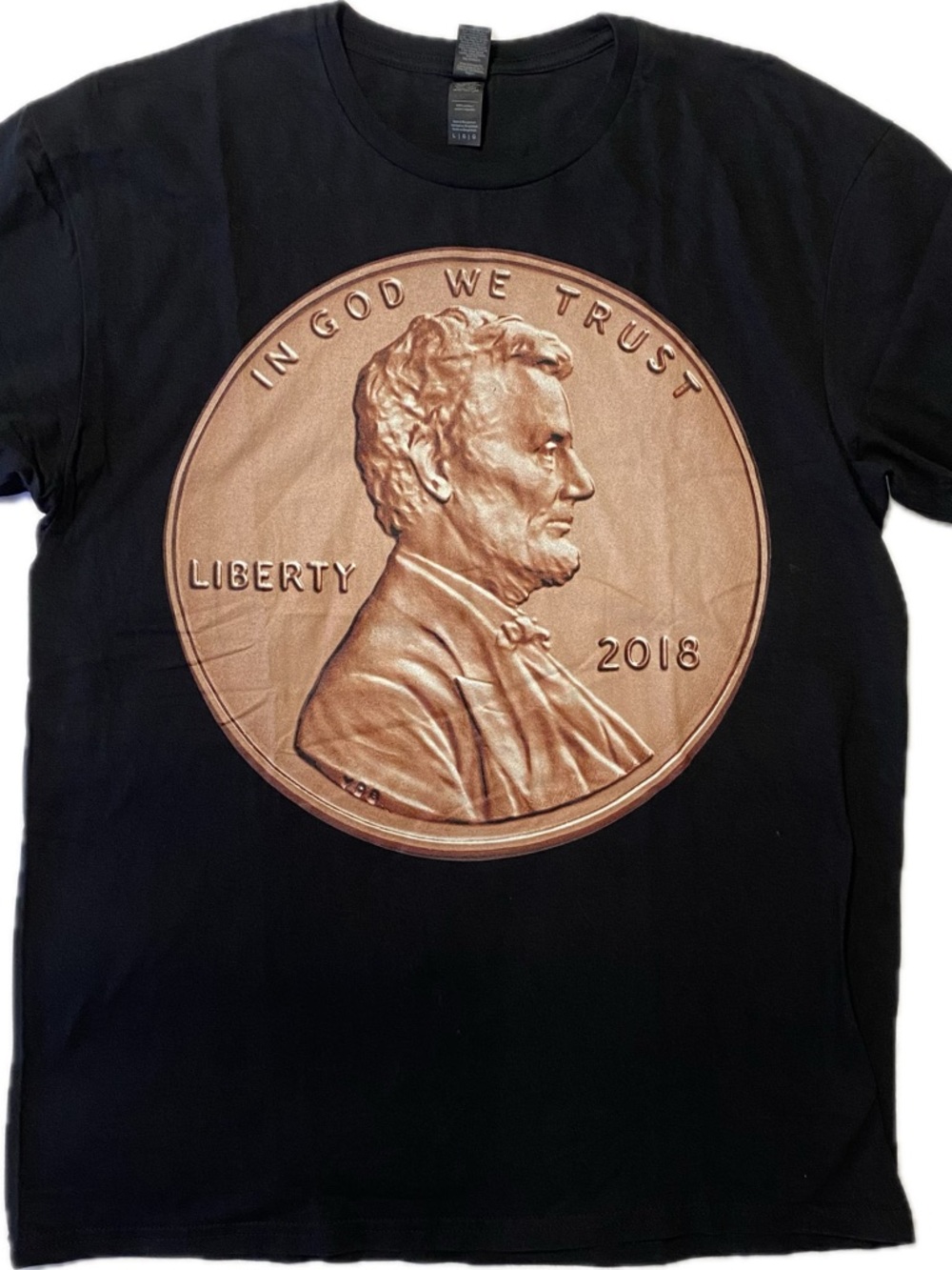 Gildan Black Short Sleeve Tee with Large Copper Penny Graphic
